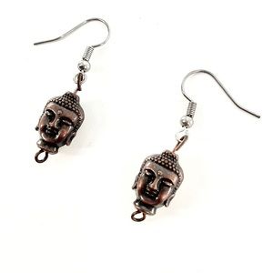 Hand Beaded Buddha Fishhook Earrings 1” Copper Bead